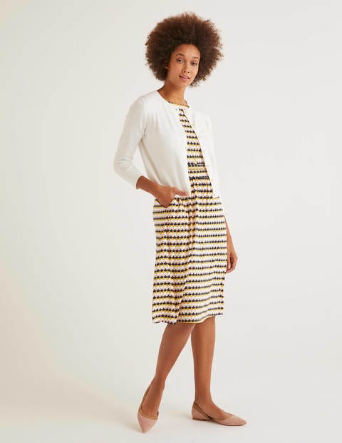 cardigan and stretch dress work from home outfit